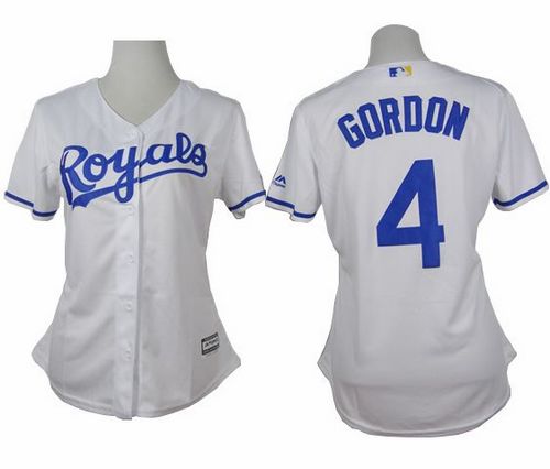 Women's Royals #4 Alex Gordon White Home Stitched Baseball Jersey