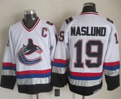 Canucks #19 Markus Naslund White Black CCM Throwback Stitched NHL Jersey