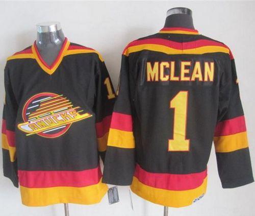 Canucks #1 Kirk Mclean Black Gold CCM Throwback Stitched NHL Jersey