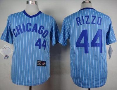 Cubs #44 Anthony Rizzo Blue(White Strip) Cooperstown Throwback Stitched Baseball Jersey