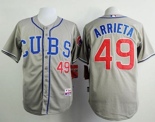 Cubs #49 Jake Arrieta Grey Alternate Road Cool Base Stitched Baseball Jersey