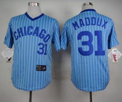 Cubs #31 Greg Maddux Blue(White Strip) Cooperstown Throwback Stitched Baseball Jersey