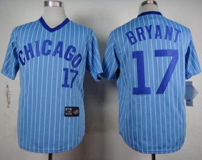 Cubs #17 Kris Bryant Blue(White Strip) Cooperstown Throwback Stitched Baseball Jersey