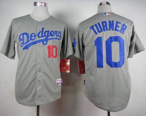 Dodgers #10 Justin Turner Grey Cool Base Stitched Baseball Jersey