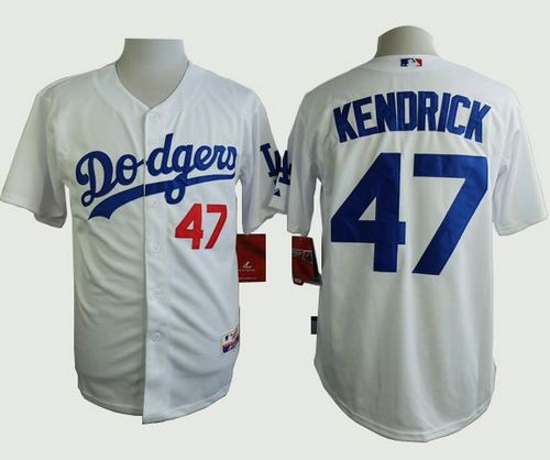 Dodgers #47 Howie Kendrick White Cool Base Stitched Baseball Jersey