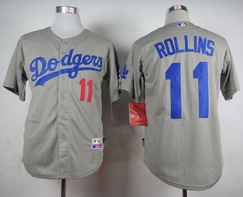 Dodgers #11 Jimmy Rollins Grey Cool Base Stitched Baseball Jersey