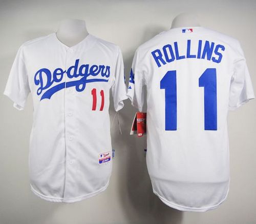 Dodgers #11 Jimmy Rollins White Cool Base Stitched Baseball Jersey