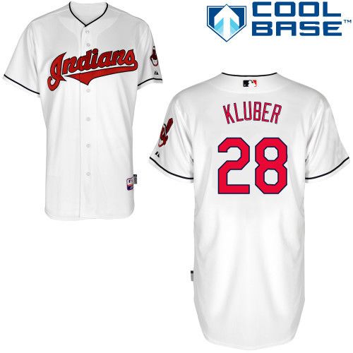 Indians #28 Corey Kluber White Cool Base Stitched Baseball Jersey
