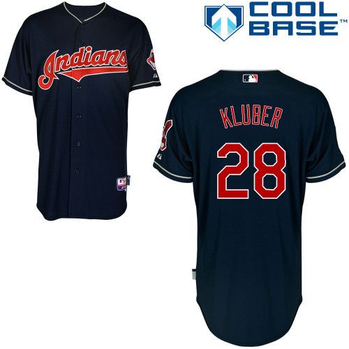 Indians #28 Corey Kluber Navy Cool Base Stitched Baseball Jersey