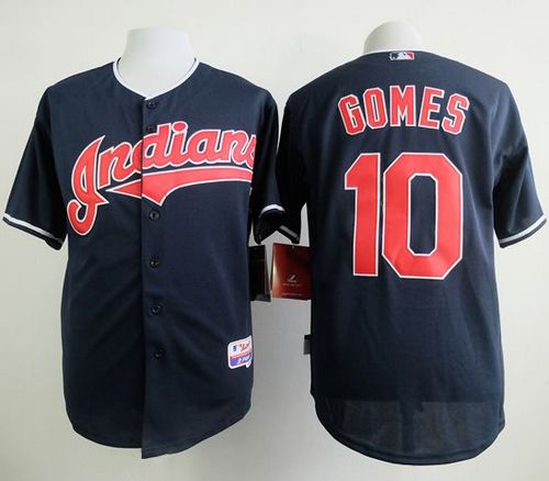 Indians #10 Yan Gomes Navy Blue Cool Base Stitched Baseball Jersey
