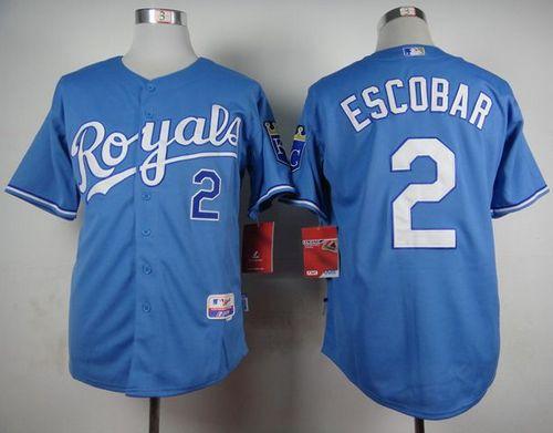Royals #2 Alcides Escobar Light Blue Alternate 1 Cool Base Stitched Baseball Jersey