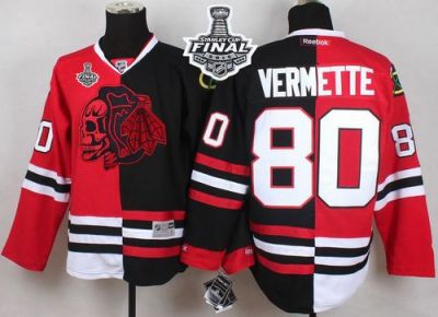 Blackhawks #80 Antoine Vermette Red Black Split Red Skull 2015 Stanley Cup Stitched NHL Jersey