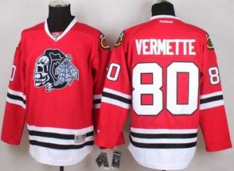 Blackhawks #80 Antoine Vermette Red(White Skull) Stitched NHL Jersey