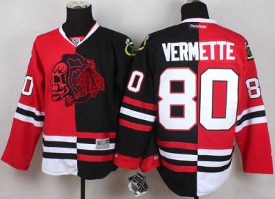 Blackhawks #80 Antoine Vermette Red Black Split Red Skull Stitched NHL Jersey