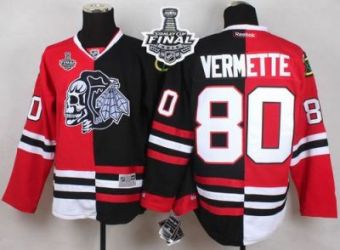 Blackhawks #80 Antoine Vermette Red Black Split White Skull 2015 Stanley Cup Stitched NHL Jersey