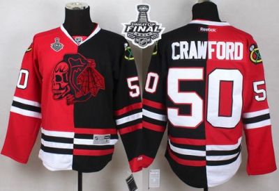 Blackhawks #50 Corey Crawford Red Black Split Red Skull 2015 Stanley Cup Stitched NHL Jersey