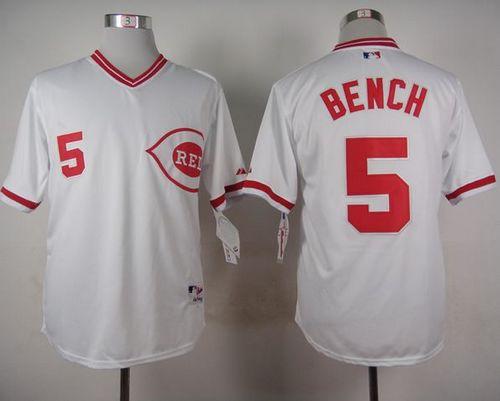 Reds #5 Johnny Bench White 1990 Turn Back The Clock Stitched Baseball Jersey