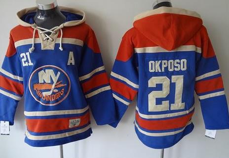 Islanders #21 Kyle Okposo Baby Blue Sawyer Hooded Sweatshirt Stitched NHL Jersey