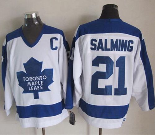 Maple Leafs #21 Borje Salming White Blue CCM Throwback Stitched NHL Jersey