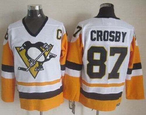 Penguins #87 Sidney Crosby White Black CCM Throwback Stitched NHL Jersey