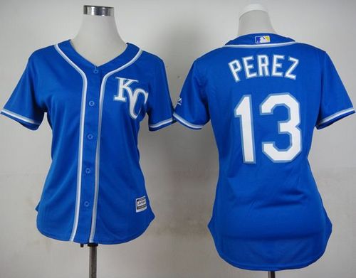 Women's Royals #13 Salvador Perez Blue Alternate 2 Stitched Baseball Jersey