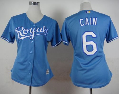 Women's Royals #6 Lorenzo Cain Light Blue Alternate 1 Stitched Baseball Jersey