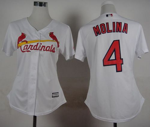 Women's Cardinals #4 Yadier Molina White Fashion Stitched Baseball Jersey