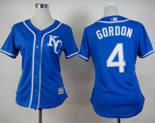 Women's Royals #4 Alex Gordon Blue Alternate 2 Stitched Baseball Jersey