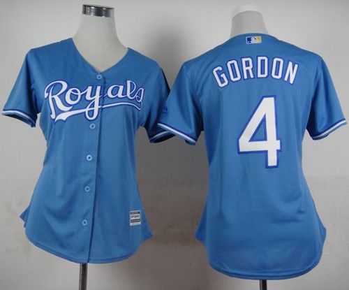 Women's Royals #4 Alex Gordon Light Blue Alternate 1 Stitched Baseball Jersey