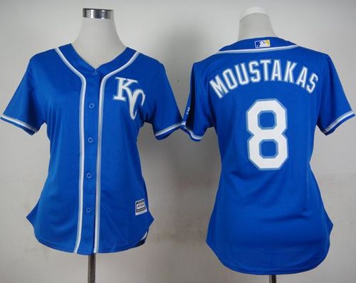 Women's Royals #8 Mike Moustakas Blue Alternate 2 Stitched Baseball Jersey