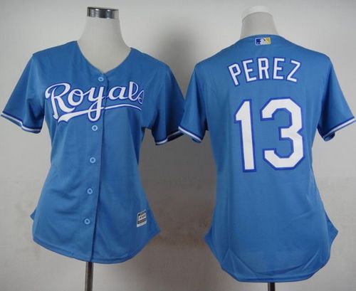 Women's Royals #13 Salvador Perez Light Blue Alternate 1 Stitched Baseball Jersey