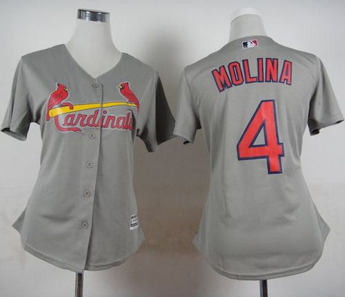 Women's Cardinals #4 Yadier Molina Grey Road Stitched Baseball Jersey