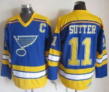 Blues #11 Brian Sutter Light Blue Yellow CCM Throwback Stitched NHL Jersey