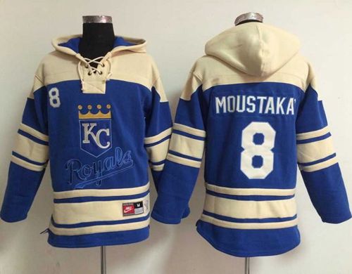 Royals #8 Mike Moustakas Light Blue Sawyer Hooded Sweatshirt Baseball Hoodie