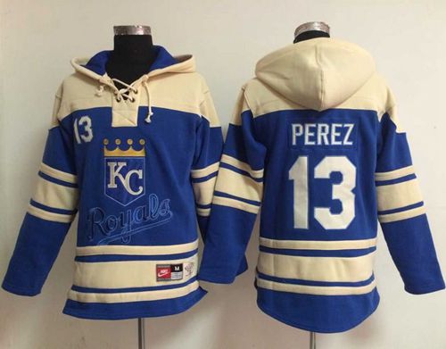 Royals #13 Salvador Perez Light Blue Sawyer Hooded Sweatshirt Baseball Hoodie