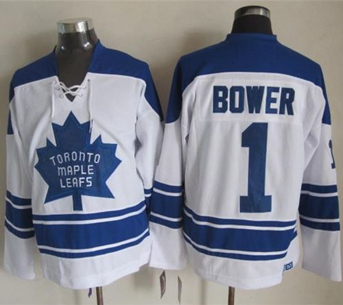 Maple Leafs #1 Johnny Bower White CCM Throwback Third Stitched NHL Jersey Maple Leafs #1 Johnny Bower White CCM Throwback Third Stitched NHL Jersey