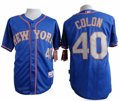 Mets #40 Bartolo Colon Blue(Grey NO.) Alternate Road Cool Base Stitched Baseball Jersey