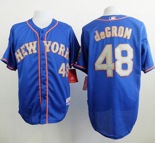 Mets #48 Jacob DeGrom Blue(Grey NO.) Alternate Road Cool Base Stitched Baseball Jersey
