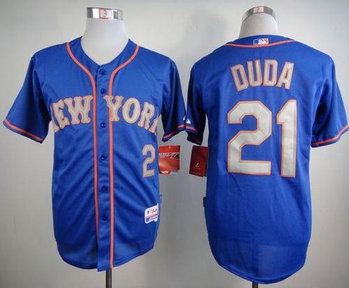 Mets #21 Lucas Duda Blue(Grey NO.) Alternate Road Cool Base Stitched Baseball Jersey