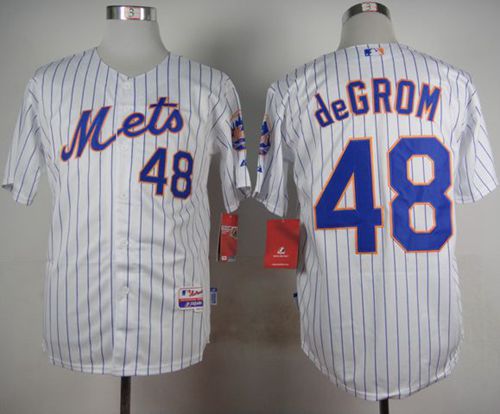 Mets #48 Jacob DeGrom White(Blue Strip) Home Cool Base Stitched Baseball Jersey