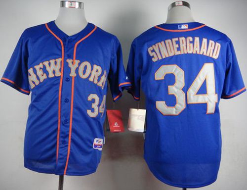 Mets #34 Noah Syndergaard Blue(Grey NO.) Alternate Road Cool Base Stitched Baseball Jersey