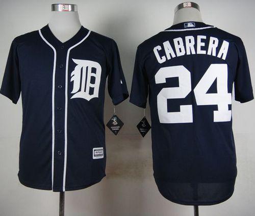 Tigers #24 Miguel Cabrera Navy Blue Cool Base Stitched Baseball Jersey