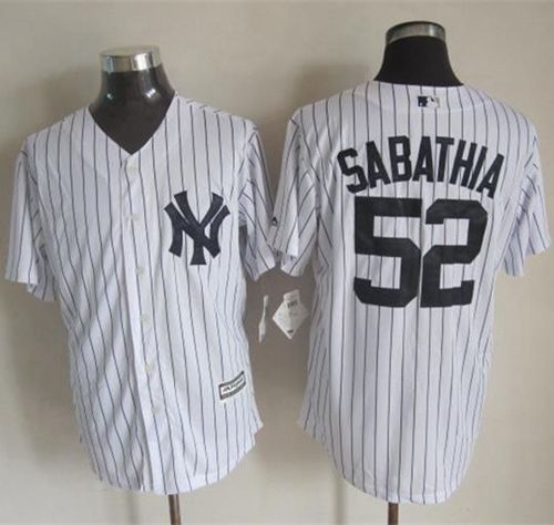 Yankees #52 C.C. Sabathia New White Strip Cool Base Stitched Baseball Jersey