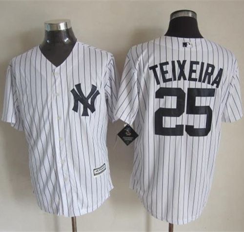 Yankees #25 Mark Teixeira New White Strip Cool Base Stitched Baseball Jersey
