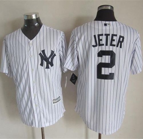 Yankees #2 Derek Jeter New White Strip Cool Base Stitched Baseball Jersey