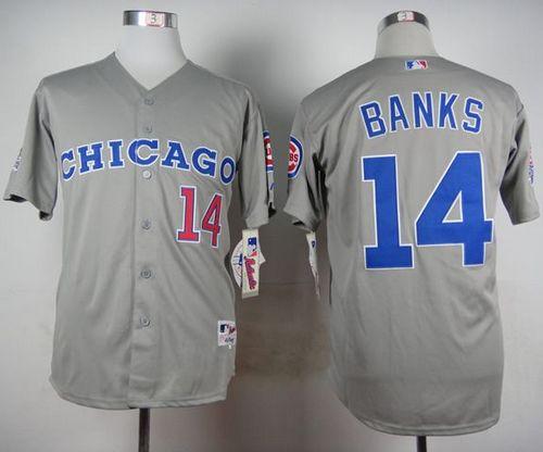 Cubs #14 Ernie Banks Grey 1990 Turn Back The Clock Stitched Baseball Jersey