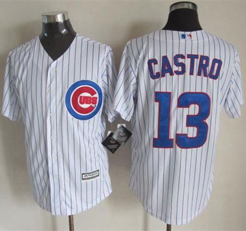 Cubs #13 Starlin Castro New White Strip Cool Base Stitched Baseball Jersey