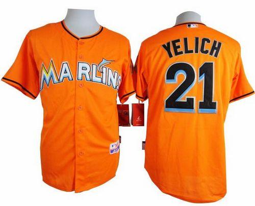 marlins #21 Christian Yelich Orange Cool Base Stitched Baseball Jersey