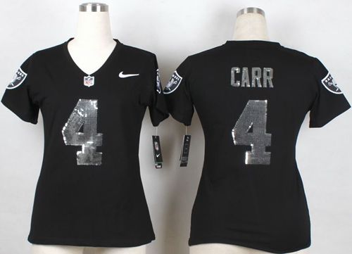 Women's Nike Raiders #4 Derek Carr Black Team Color Stitched NFL Elite Handwork Sequin Lettering Jersey