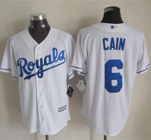 Royals #6 Lorenzo Cain White New Cool Base Stitched Baseball Jersey